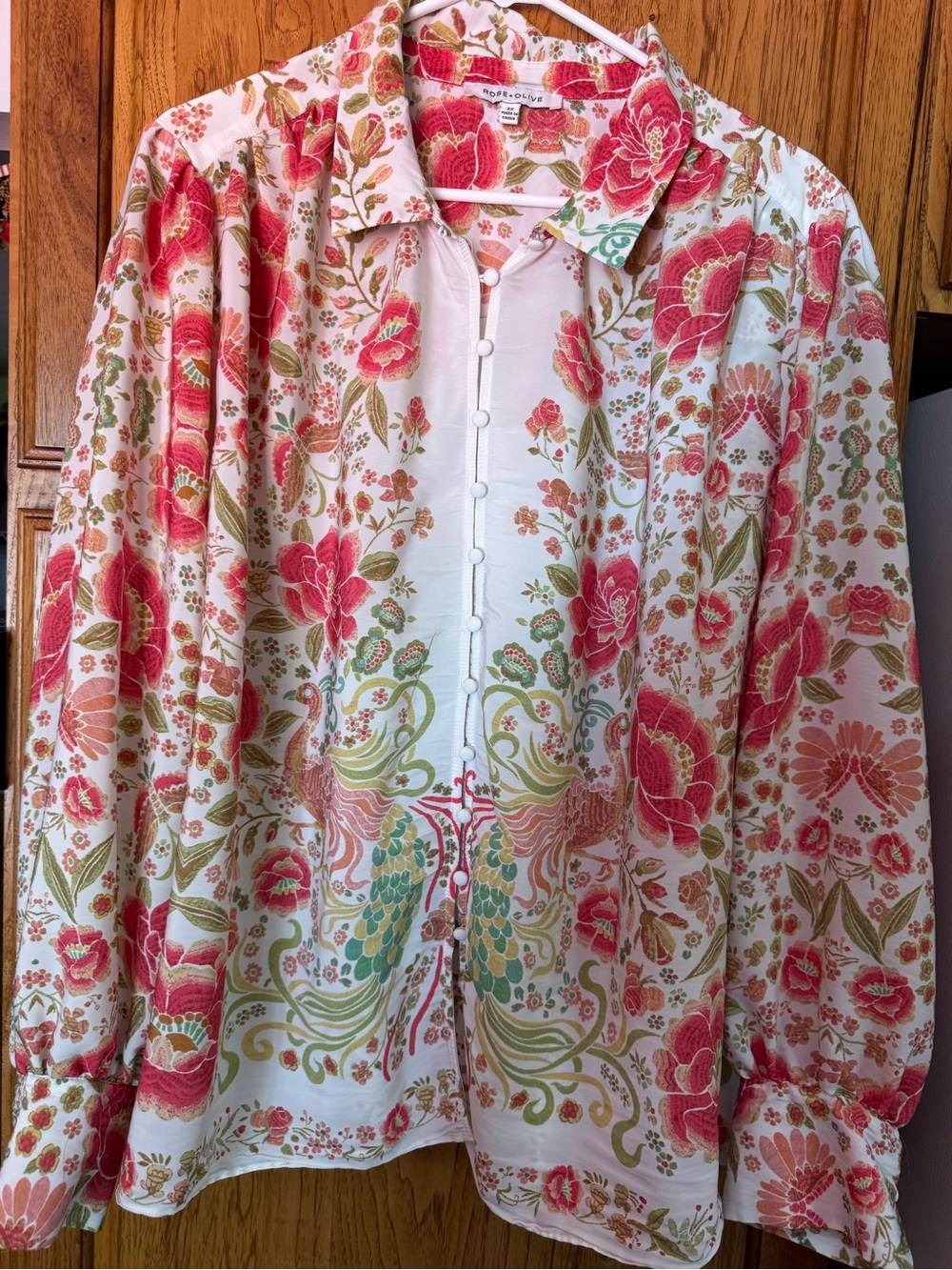 Rose & Olive Floral Button-Up Blouse in White and Pink